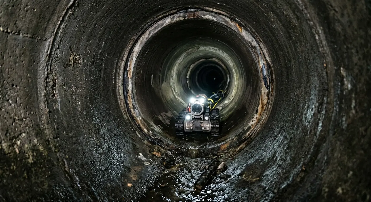 Robotic sewer camera inspecting pipe interior for Drain Snake Service in Glen Allen